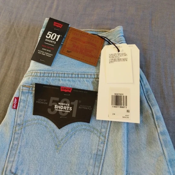 Levi's 501 Denim Shorts High Rise Button Fly Luxor - Picture 7 of 16